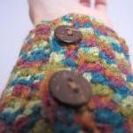 Crocheted Cuff Bracelet With Button Closure