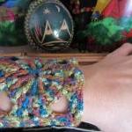 Crocheted Cuff Bracelet With Button Closure