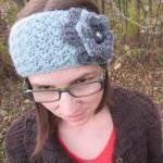 Winter Headwrap / Ear Warmer Blue And Gray With..