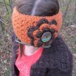 Winter Headwrap / Earwarmer Pumpkin And Brown With..